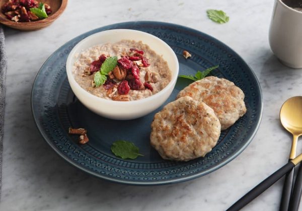 Cranberry Maple Pecan Oatmeal and Organic Turkey Breakfast Sausage